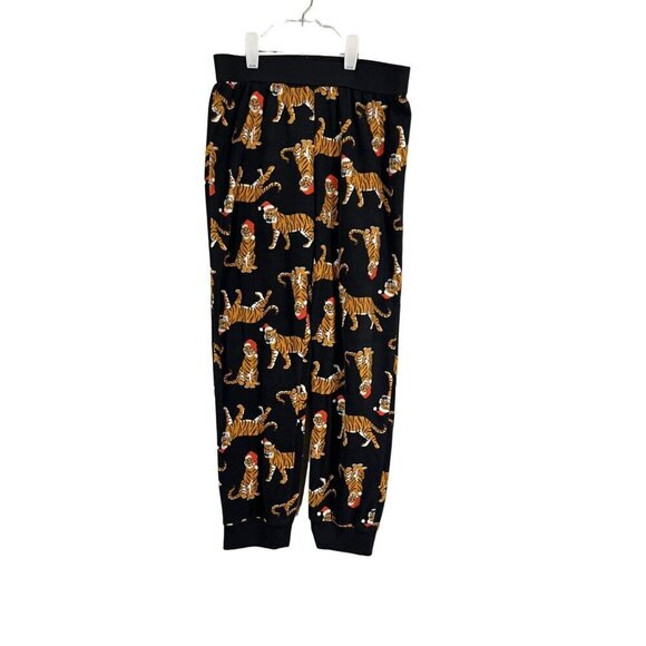 Old Navy Pant Kid 10 Black Pull On Fleece Tiger Christmas Festive Holiday School - Picture 1 of 14